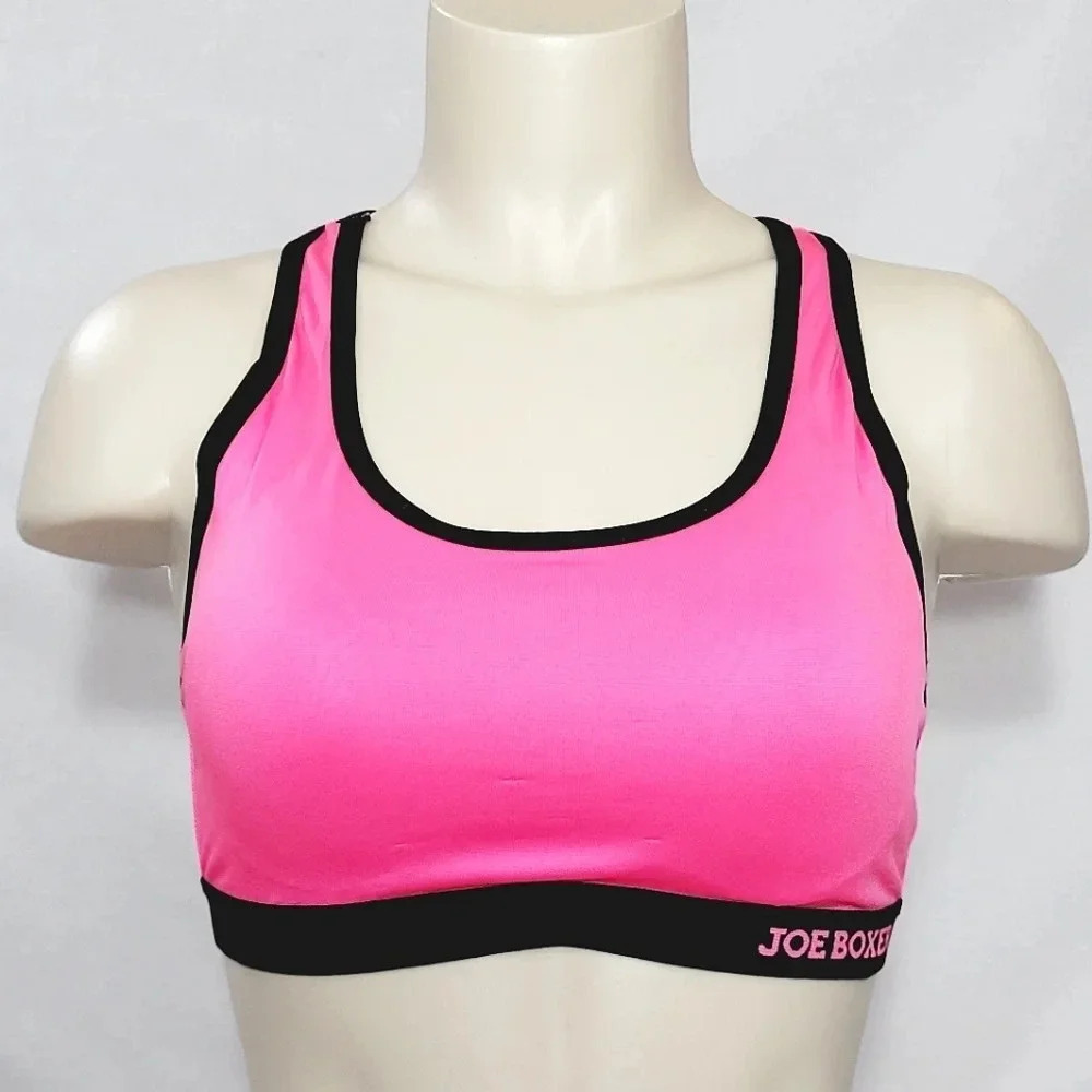 Joe Boxer Racerback Wire Free Wireless Sports Bra Size LARGE Pink & Black New w